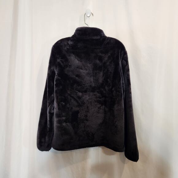 FILA SPORT Black Faux Fur Teddy Bear Jacket Zippered Pockets Full Zip Womens L - Picture 3 of 12